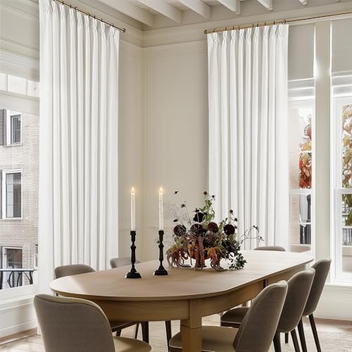 Image of Extra Wide Pinch Pleat Curtains 84 Inches Long for Patio Sliding Glass Door Ivory Linen 60 Inch Wide Curtain Memory Trained Pleated Drapes with Hooks Rings Semi Sheer 60x84 Curtain for Large Window
