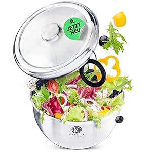 Keetos 2 in 1 Salatschleuder Edelstahl mit Deckel und Seilzug spülmaschinengeeignet [inklusive Salatbesteck] 4.7L…