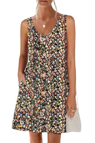 Image of nclook Women's Summer Casual Dress Sweet Cute V Neck Sleeveless Mini Dresses with Pockets