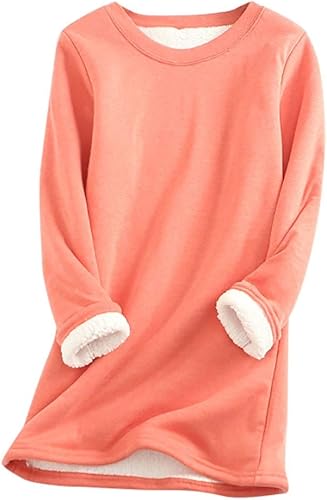 Miniatura 1 de Sudadera de manga larga con forro polar y cuello redondo para mujer, cálida sudadera de forro polar para invierno, informal, para descansar, túnica