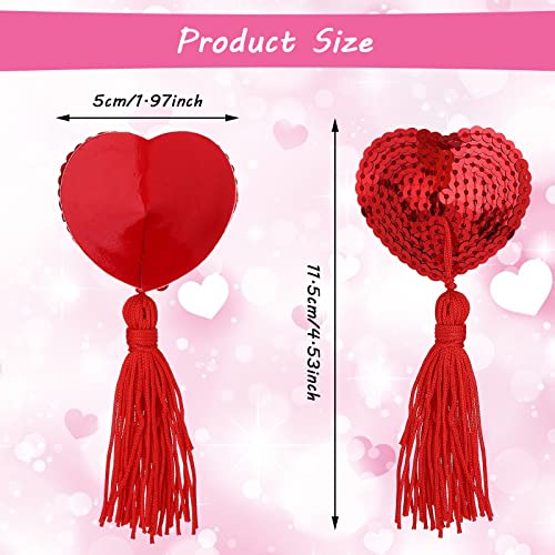 1 Pair Women Reusable Breast Pasties, Heart-Shaped Breast Bra with Sequins Tassel Adhesive Nipple Cover Stickers2