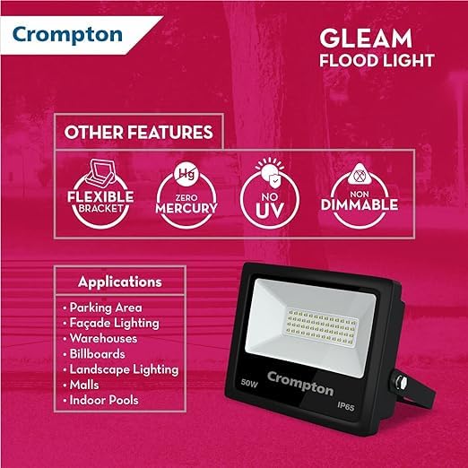 Image of Crompton Aluminium Gleam 70 Watt Outdoor Waterproof LED Flood Light | Wide Angle Beam | (Cool Day Light 6500K) - Pack Of 1