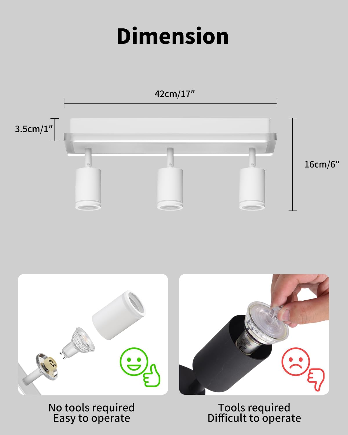 LVWIT Faretti da Soffitto Bianco, Faretto da Parete Interno GU10, Lampadario 3 Faretti Orientabili, Faretto LED Soffitto a Base Lunga Moderna, Plafoniera Camera da Letto (Senza Lampadina)