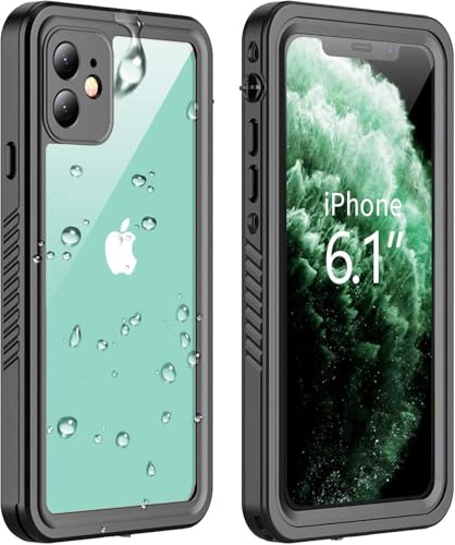 VAPESOON Compatible with iPhone 11 Waterproof Case, Built-in Screen Protector Full-Body Rugged Bumper Sealed Cover Shockproof Dustproof Waterproof Case for iPhone 11 6.1 inch (Black/Clear)
