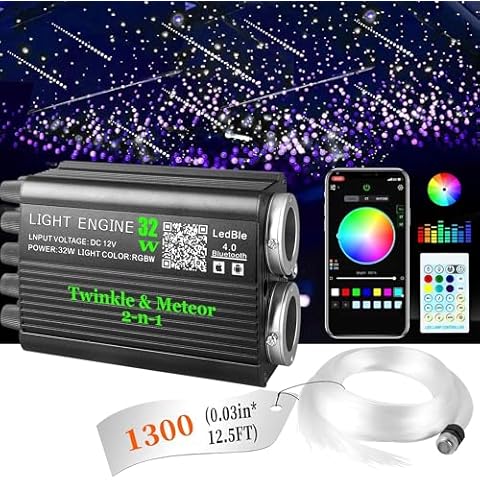 Starlight Headliner Kit 1300pc 32W Twinkle & Meteor 2-in-1 Star Lights for Car Truck Starlights (1300pcs*0.75mm*13.5FT) RGBW Fiber Optic Lights Stars for Ceiling (Starlight Headliner kit 1300pc 32W) Cover