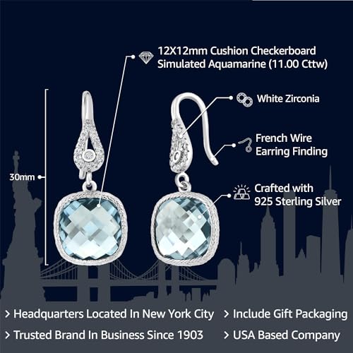 Gem Stone King 11.00 Cttw Simulated Aquamarine Dangle Earrings For Women | 925 Sterling Silver | March Birthstone | Cushion Cut 30X12MM | Fine Jewelry Gifts for Her Mom Women Wife2