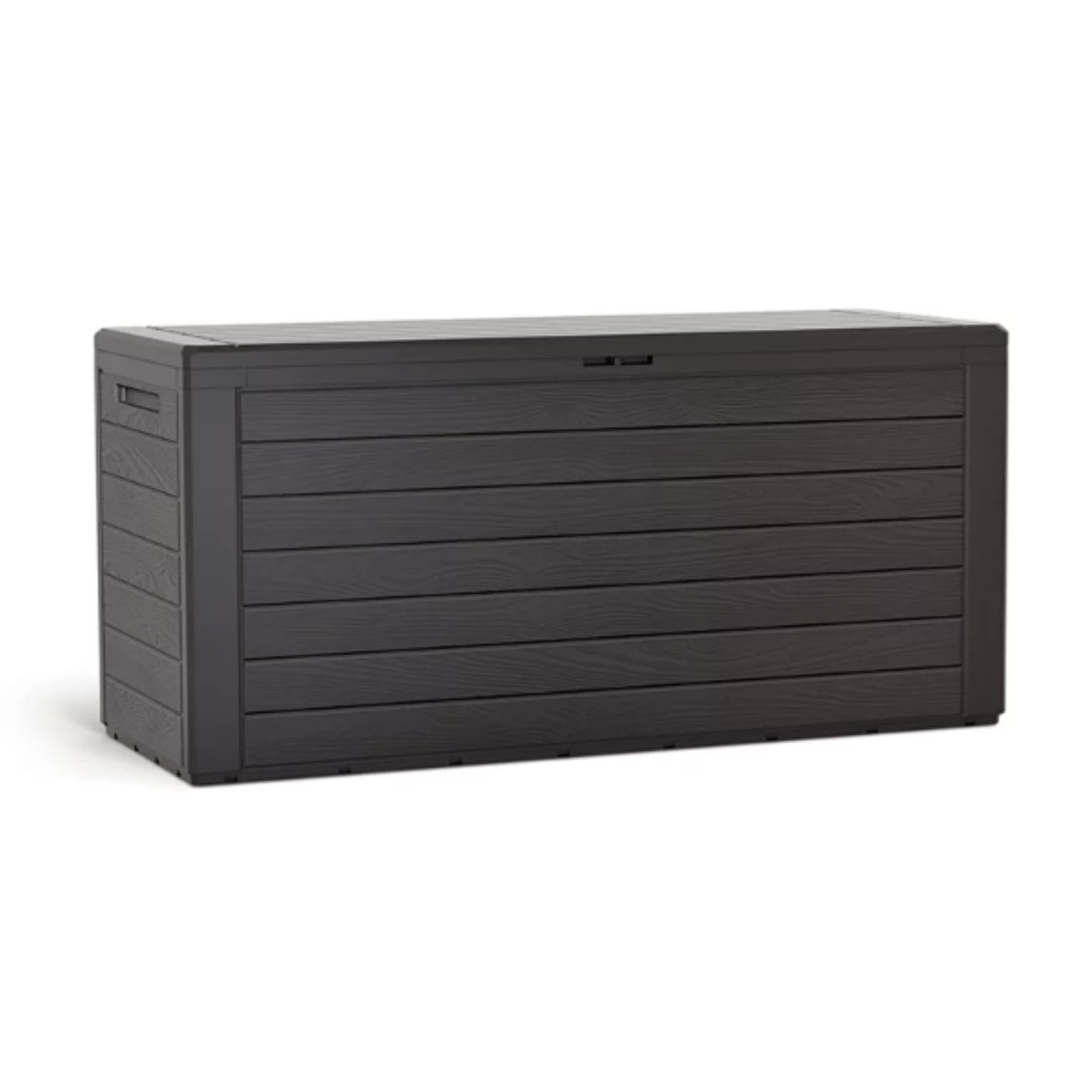 Garden Storage Box Plastic Organizer Wood Effect Outdoor Bench Large Deck Cusion Organizer Furniture Lid Container Woodebox (Umber, 280L)