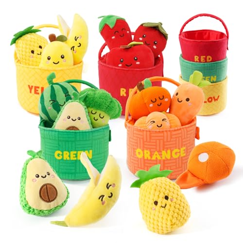 Image of Baby Sensory Toys, Montessori Learning Basket with Soft Sorting Play Food, Crinkle & Rattle Toys for 6-12 Months Infants, Fine Motor Skills Gift for 1 Year Old Boys Girls Sorting & Stacking Toys