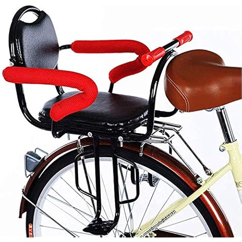JTYX Child Rear Frame Mounted Bike Seats Kids Safety Bike Rear Seat Removable with Non-Slip Armrests and Pedals Padded Seat Belt Cover