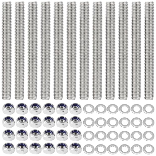 TTYSHIP® 12 Pcs Tige Filetée M8, Tiges Filetées M8 x 100mm en Acier Inoxydable 304 avec 24 Écrou Hexagonal et 24 Rondelles pour Secteur de la Construction