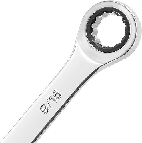 Miniatura 3 de FUNSUEI 5 llaves combinadas de trinquete de 916 pulgadas llave de trinquete de engranaje de doble propósito de 12 puntos llave de trinquete métrica