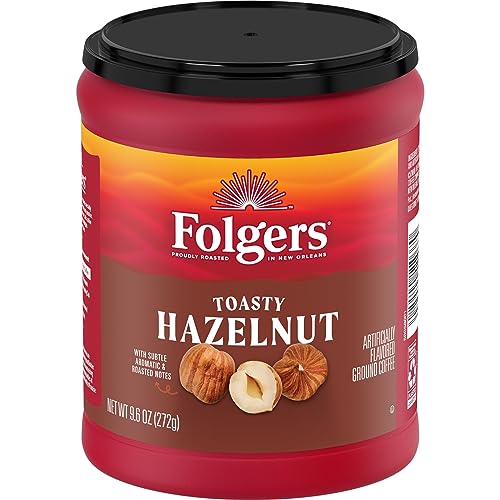 Folgers Toasty Hazelnut Flavored Ground Coffee, 9.6 Ounce Caniste...