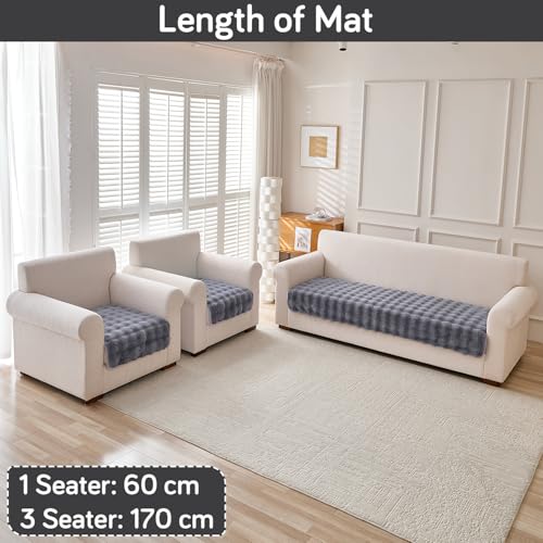 Image of HOKIPO 'FurHug' Luxury Faux Rabbit Fur Sofa Cover Mat 5 Seater (3+1+1), Cool Grey (AR-5010-5)