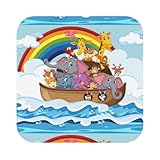 Pevtufa Untersetzer für Getränke, Leder, 6 Stück, Regenbogen-Tiere auf der Arche Noah, Einweihungsgeschenk für neues Zuhause, dekorativ