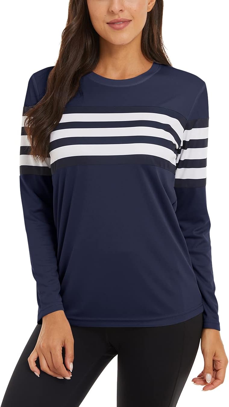 TACVASEN Women's Shirts UPF 50+ Sun Protection Rash Guard Yoga Shirt Long Sleeve Quick Dry Lightweight Stripe Spring Summer : Sports & Outdoors