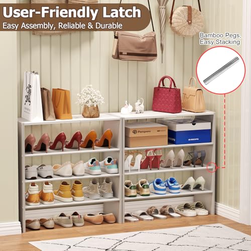 Image of X-cosrack 5 Tier Shoe Rack, Stackable Shoe Organizer for Closet, Large Vertical Shoe Shelf with MDF Wood Side Panels & Metal Top, Waterproof Oxford Fabric Shoe Storage for Entryway, Zapateras