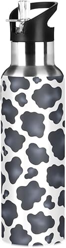 Stainless Steel Vacuum Insulated Water Bottle 32 Oz, BPA-Free Sports Water Bottle for Gym Outdoor Travel School, Black White Cow Spots