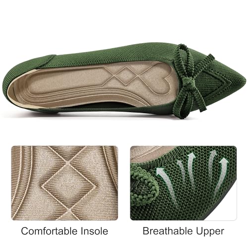 Image of Ablanczoom Ballet Flats Shoes for Women: Dressy Pointed Toe Bow Knit Flats Comfortable Slip On Work Business Casual Shoes