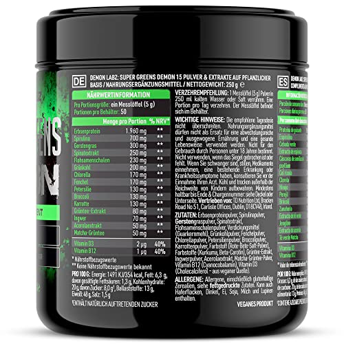 Super Greens Demon - Vollgepackt mit Gemüse und Superfoods, Vegan & Vegetarierfreundlich, Superfood-Pulver, Smoothiepulver gemischt in Deutschland ohne künstliche Zutaten (250g, 50 Portionen) – Bild 6