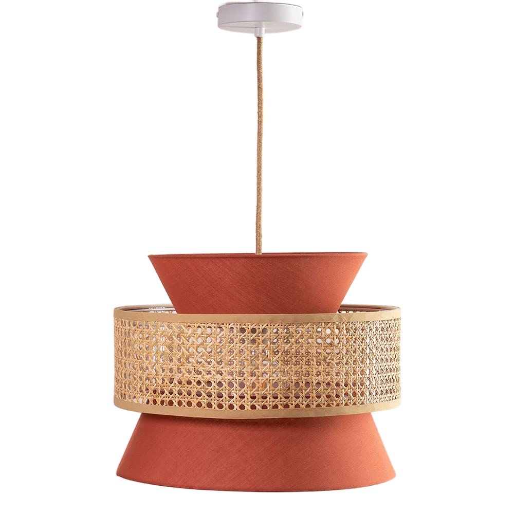 Lampada A Sospensione In Vimini Di Bambù Con Paralume Artistico In Tessuto Arancione Lampadari Per Lampadari Per Interni In Stile Rustico Lampada A Sospensione E27 Stile Vimini Rattan