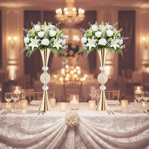 Crystal Gold Flower Vases: Metal Trumpet Vases for Tables (27.6in-2pcs) by LoveCat - Used condition - Image 8