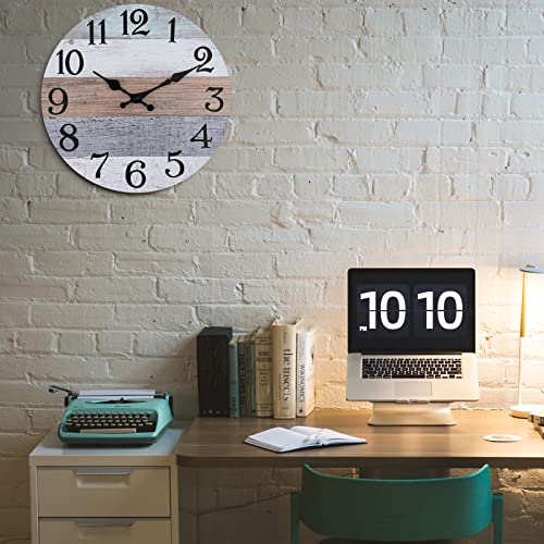 Image of KECYET Wall Clock 10 Inch Silent Non Ticking Wall Clocks Battery Operated,Rustic Vintage Clock for Bathroom Kitchen Bedroom Office Living Room(Grey)