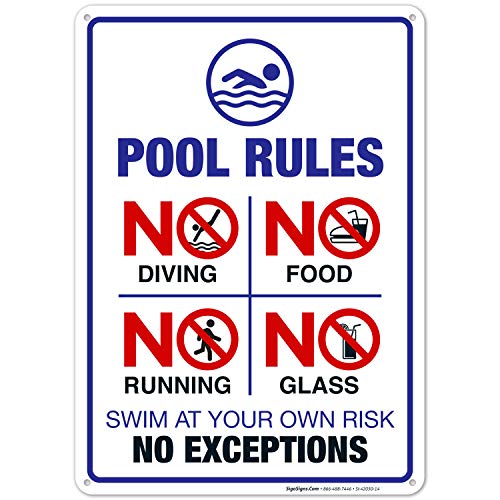 🔥 Crazy Deals Pool Rules Sign, Pool Sign 10X14 Rust Free Aluminum, Weather/Fade Resistant, Easy Mounting, Indoor/Outdoor Use, Made in USA by Sigo Signs