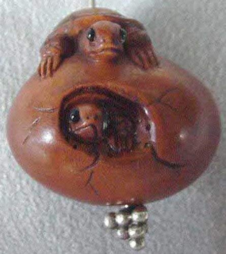 Terrific Carved Boxwood Turtle On Egg Ojime/Netsuke Bead for Jewelry Making