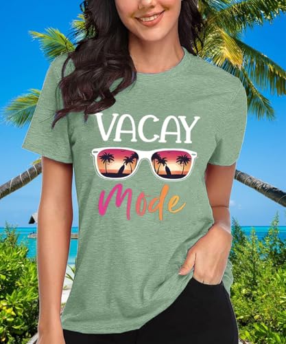 Image of Vacay Mode T Shirts for Women Summer Beach Hawaii Vacation Short Sleeve Tops Holiday Cruise Getaway T Shirts