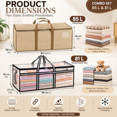 Image of Storite Combo Set of 85 L & 81 L Super-Size Jumbo Underbed Storage Bag