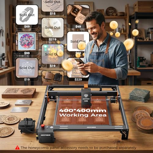 Image of ACMER S2 PRO 48 W Laser Engraving Machine, Engraving Machine, 24000 mm /min Engraving Dual Linear Guides Including 30 L /min Air Pump for Money Earning Small Businesses, DIY Work WLAN TF Connection