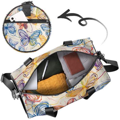 Hand-painted Butterflies Round Barrel Sports Fitness Bag, Multi-colored Travel Luggage Bag, Reusable Handbag, Suitable For Men and Women4
