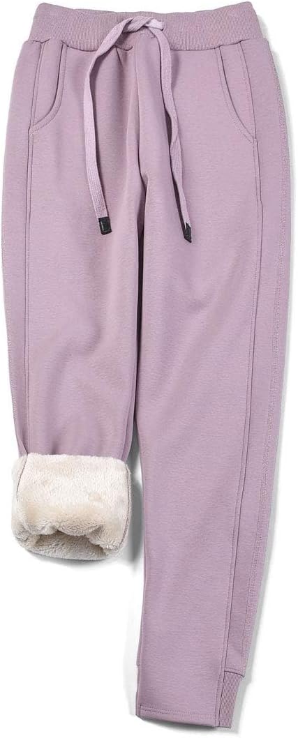 utcoco Women's Athletic Fit Thicked Fuzzy Sherpa Lined Warm Drawstring Tapered Jogger Sweatpant