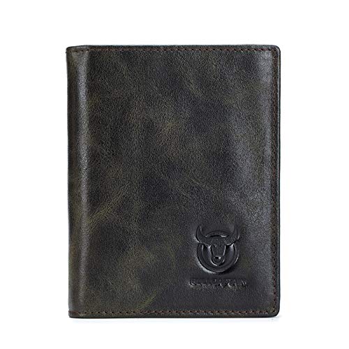 Image of BULLCAPTAIN Expanded Design Retro Leather Wallet for Men Women Large Capacity with 15 Card Slots RFID Credit Card Holder QB027YLW, Forest green, M, Retro