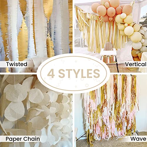 PartyWoo Serpentinas de Papel Crepom 6 Rolos 492 Pés, Pacote de Ouro Metálico, Marfim, Branco Areia,