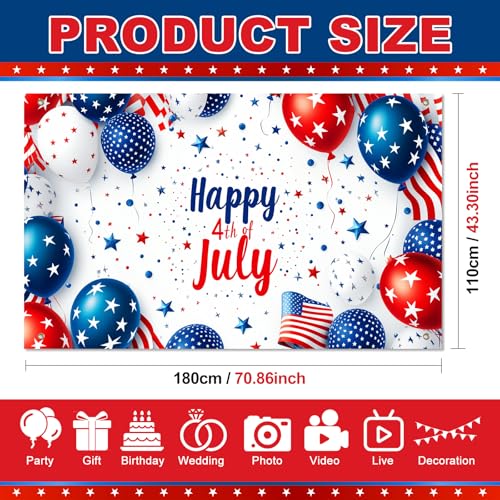 Image of BlissYard Happy 4th of July Background Banner America Independence Day Themed Outdoor Decorations 71 x 43 Inch Patriotic National Holiday Backdrop Veterans Day Memorial Day Decorations
