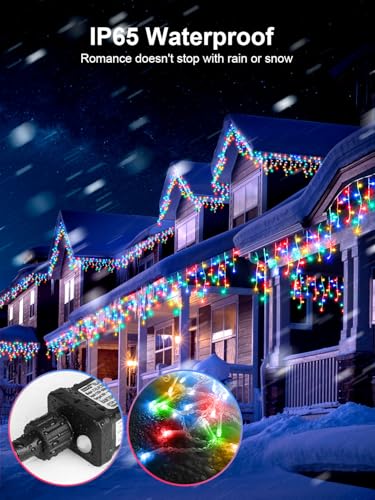 ARKOCHIC 10M Icicle Lights Multicolour Outdoor Christmas Lights, Outdoor String Light with 60 Drops, IP65 Waterproof Hanging Fairy Light Mains Powered for Christmas Decoration Eaves Garden Room - Image 4