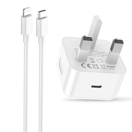 20W USB C Fast Charger for iPhone 14/14 Plus/14 Pro/14 Pro Max/13 12 11 X XR XS SE 2020 8 7 6 6S Mini, Pad Pro, USBC PD Wall Charging Plug UK Type C Power Adapter and 6FT Cord - 1Charger-White