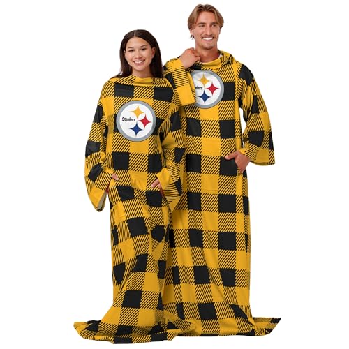 FOCO Pittsburgh Steelers NFL Buffalo Plaid Oversized Wearable Throw Blanket - 48" x 71"