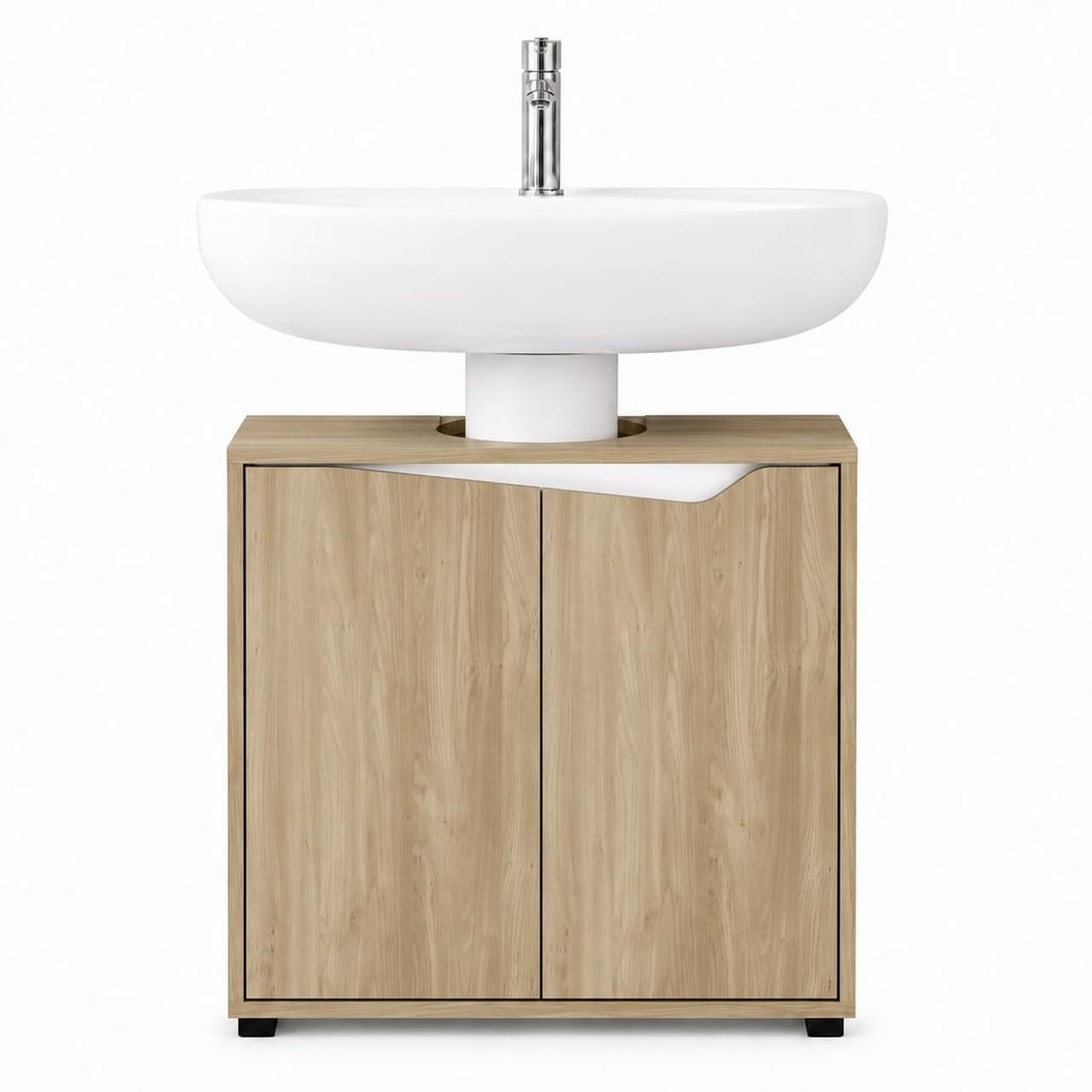 URBNLIVING 2 Door Under Sink Pedestal Vanity Bathroom Cabinet, Oak & White