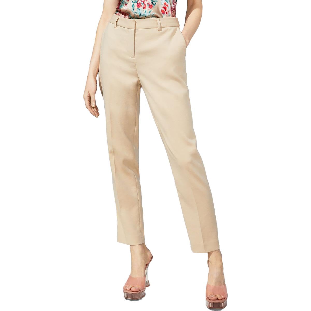 Tahari ASL Womens Mid-Rise Ankle Straight Leg Pants Tan 8 Dune