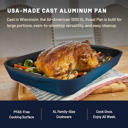 Image of All American 1930 - XL Roast Pan with Ceramic Non-Stick Coating - Kelp - Durable & PFAS Free - Designed to Transition from Stovetop to Oven - Made in the USA