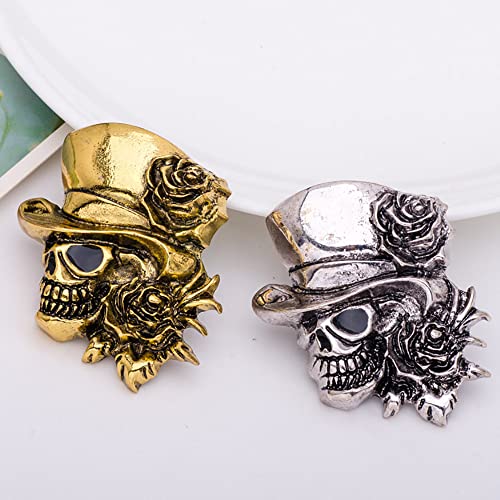 Image of Vintage Skull Head Brooch Pin Skeleton Rose Flower Pins Clip Lapel Shawl Sweater Scarves Dress Suit Backpacks Badge Hat Brooches Pins Fashion Halloween Jewelry Gifts for Women Girls Men Accessories