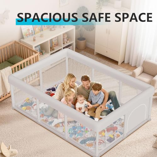 Image of Baby Playpen 74 inchx50 inch Play Pens for Babies and Toddlers, Large Play Yards for Indoor & Outdoor with Zipper Gates, Breathable Mesh with Mat