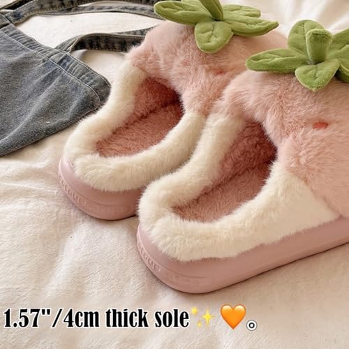Cute Strawberry Slippers Kawaii Plush Chunky Sole House Shoes for Women Warm Cozy Closed-Toe for Indoor Outdoor4