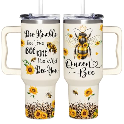 SUFAVN Bee Gifts for Women - Sunflower Honey Bee Cup and Tumbler - 40oz with Handle - Perfect for Christmas, Birthday Gifts for Women, Girls, Mom, Friend, Bestie, Coworker -  FBM-TUBMLER-BeeSunflower