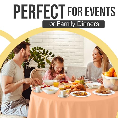Image of Exquisite 66% Thicker Premium Peach Round Tablecloth 0.5 Mil 12 Pack Plastic Table Cloth Disposable 84 Inch Round Plastic Tablecloth Won't Tear Easily Like Cheap Thin Brands