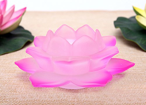 YOURNELO Glass Lotus Tealight Candle Holder Meditation Flower Buddha (Pink)
