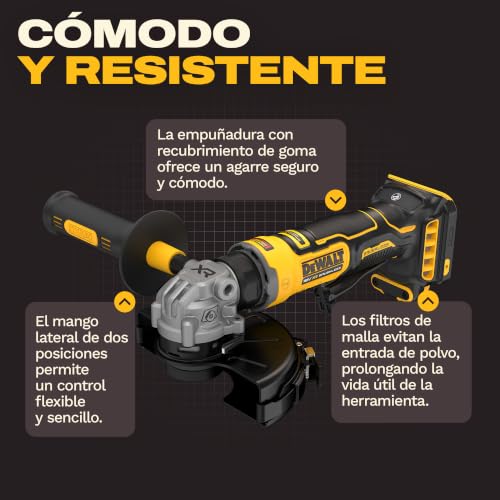 Amoladora angular DEWALT compacta para evitar atascos al cortar metales duros con 125mm 7