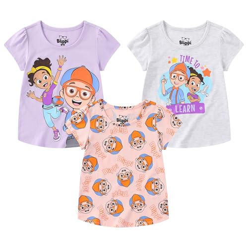 Blippi and Meekah Girls 3 Pack Short Sleeve T-Shirts for Toddlers and Little Kids
